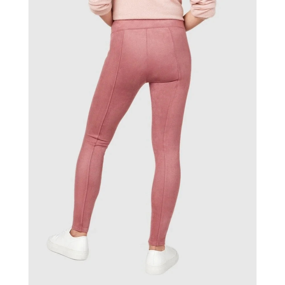 SPANX Faux Suede Leggings Size Medium Tall Rich Rose High Waist 20322T